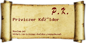 Priviczer Káldor névjegykártya